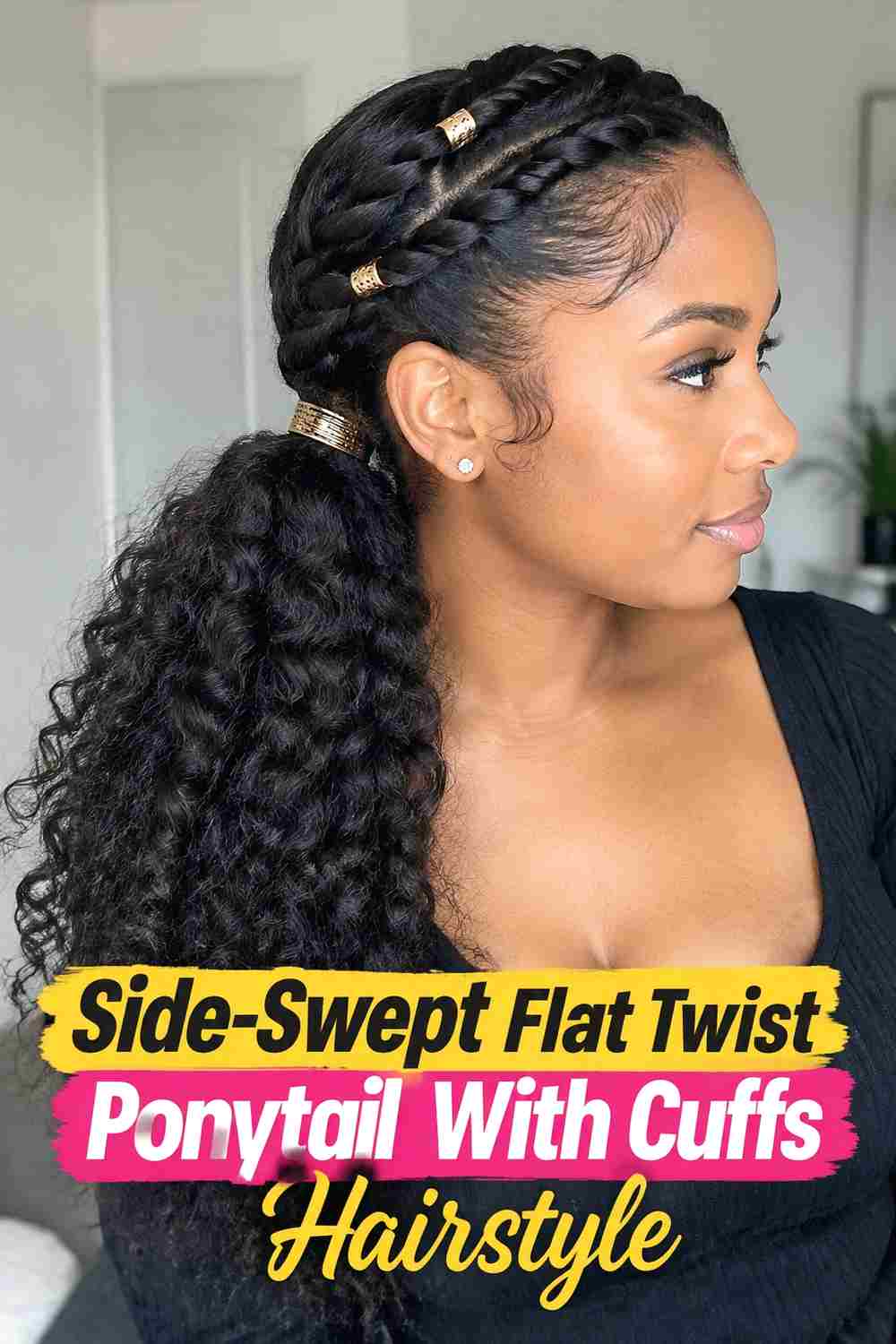 17. Side Swept Flat Twist Ponytail With Cuffs Hairstyle