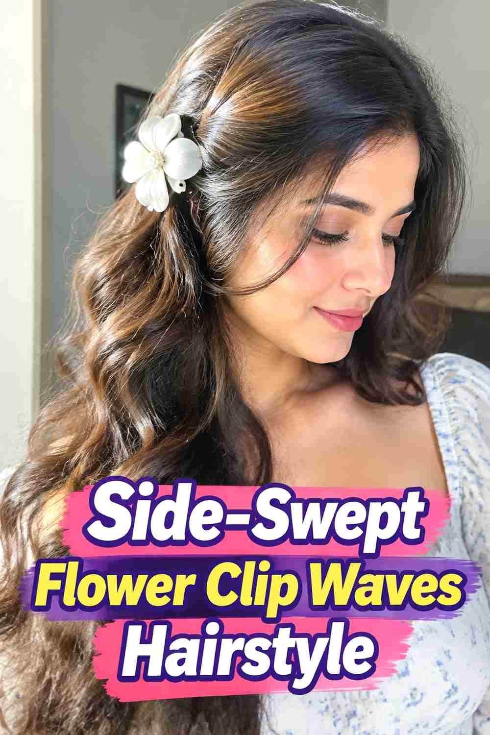 2. Side Swept Flower Clip Waves Hairstyle