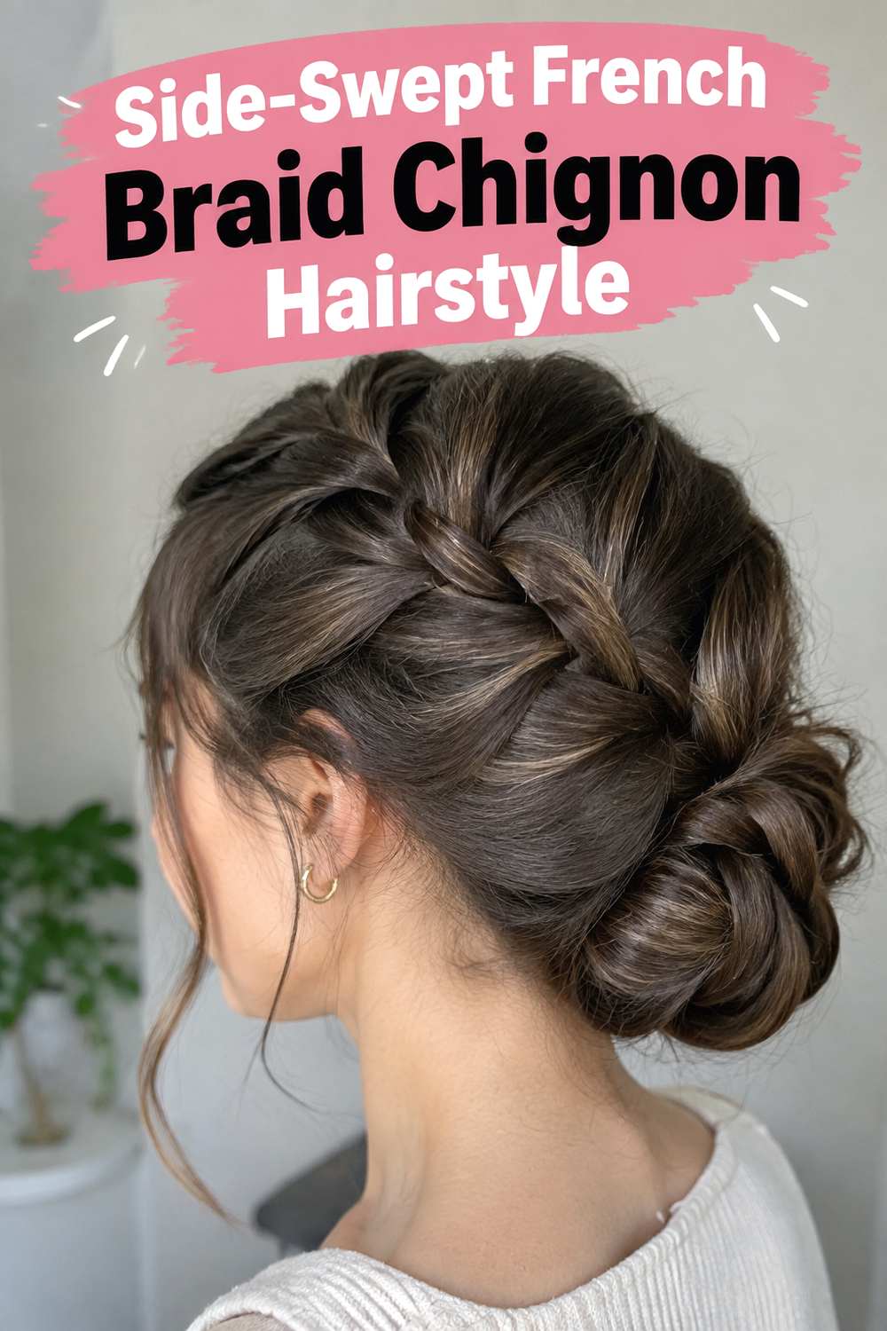 Side-Swept French Braid Chignon Hairstyle