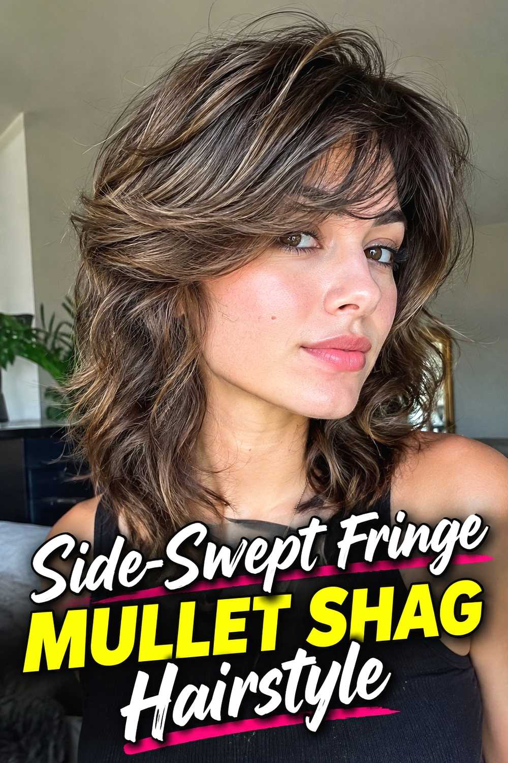 7. Side Swept Fringe Mullet Shag Hairstyle
