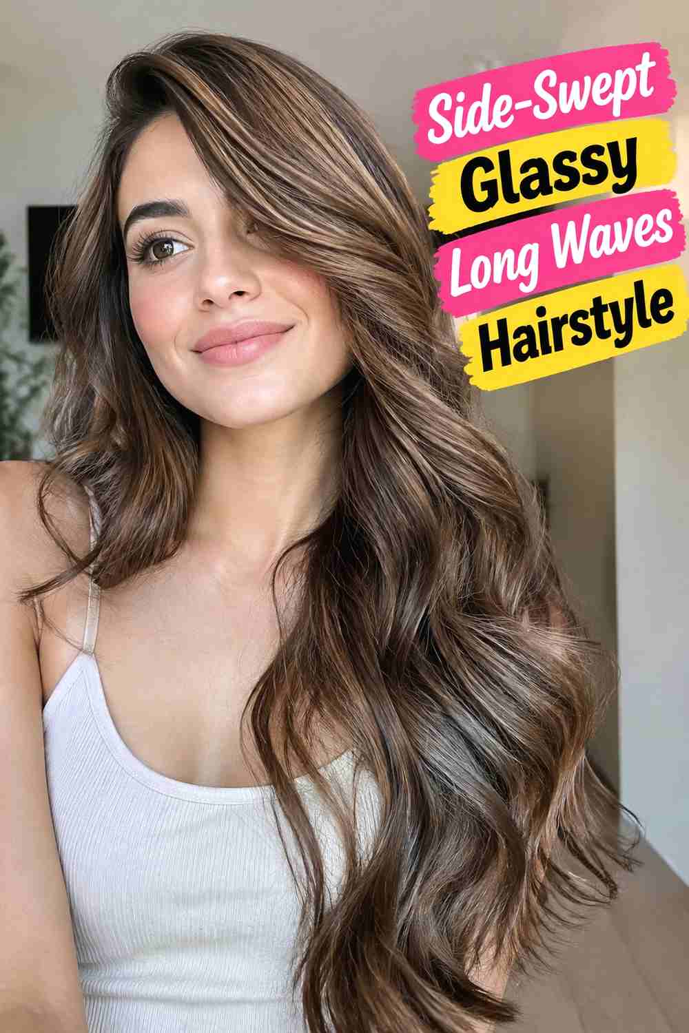 13. Side Swept Glassy Long Waves Hairstyle
