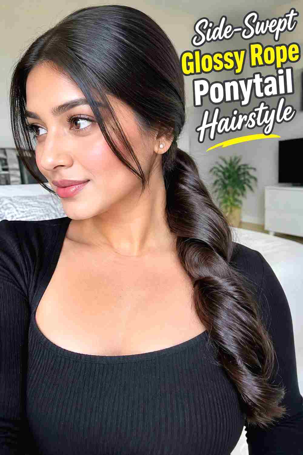 15. Side Swept Glossy Rope Ponytail Hairstyle