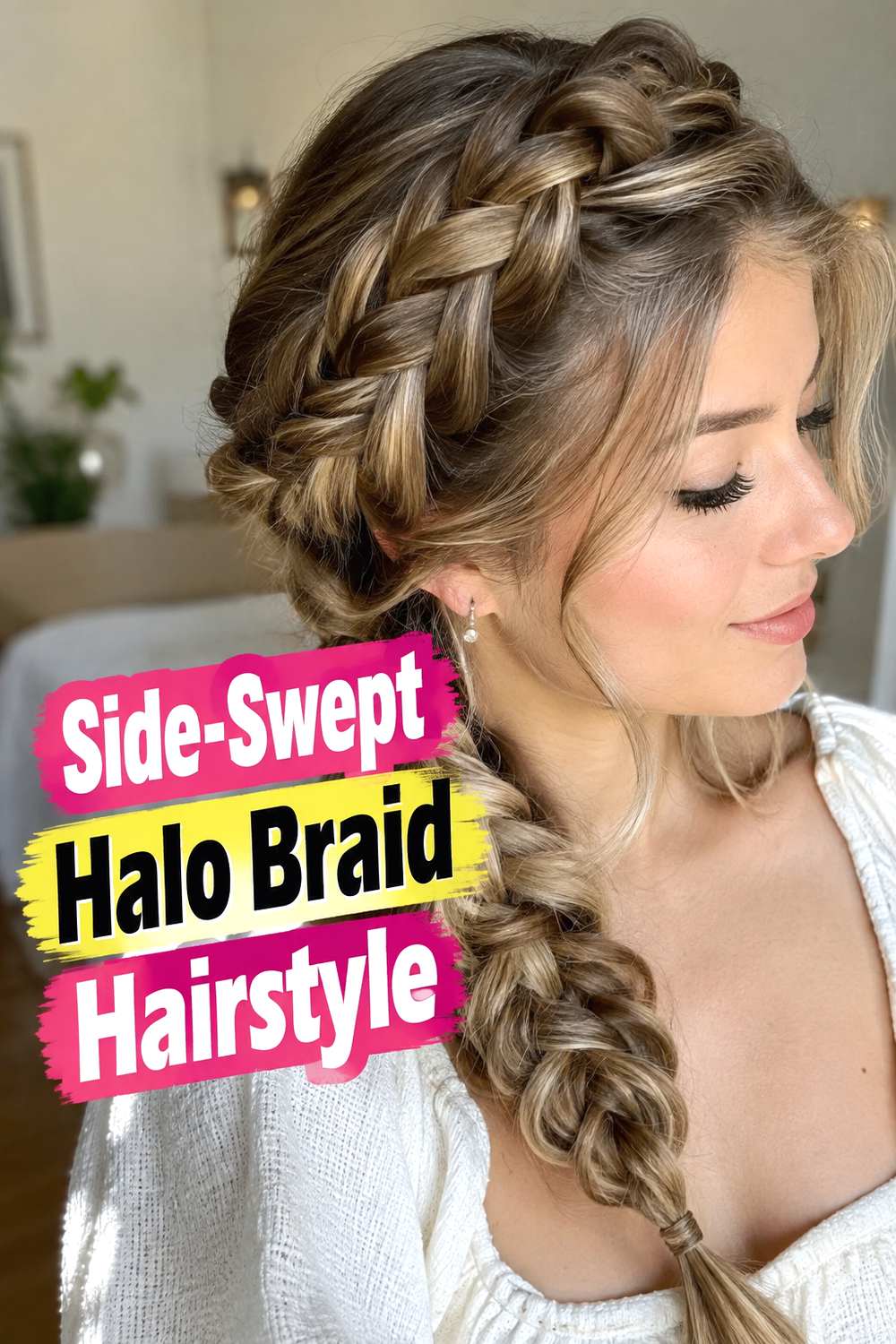 Side-Swept Halo Braid Hairstyle