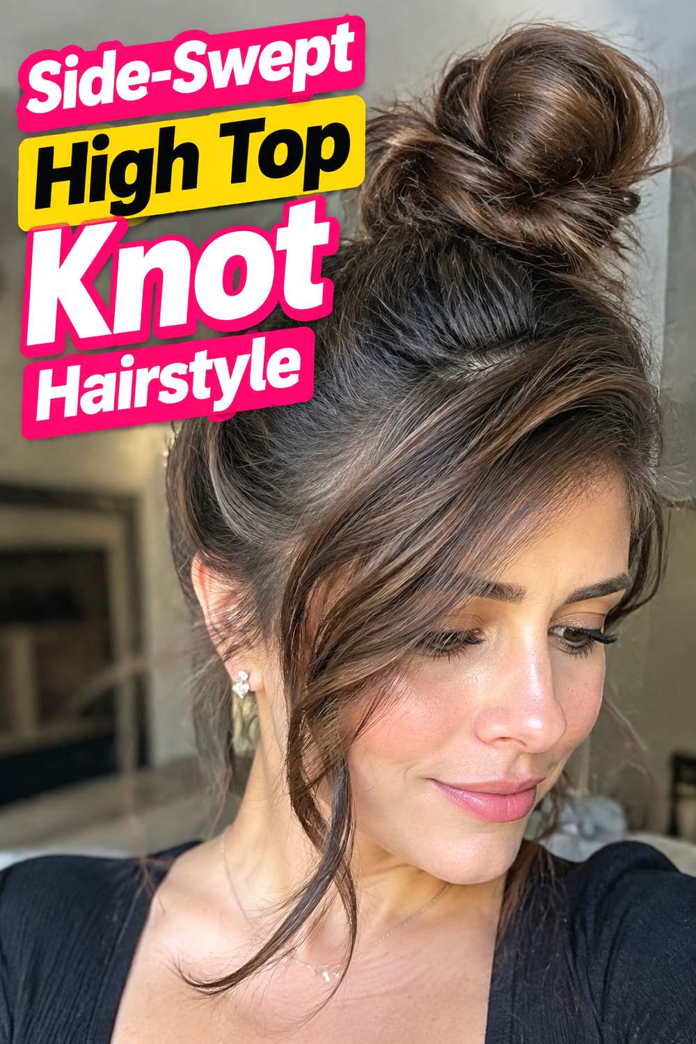 Side-Swept High Top Knot Hairstyle