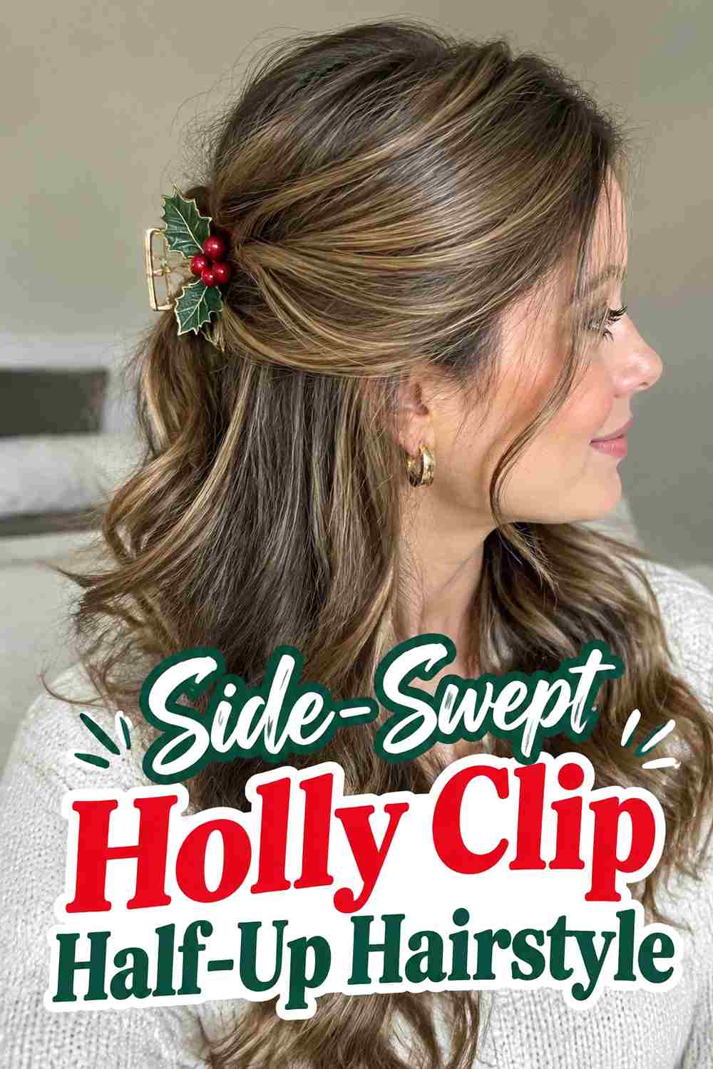 9. Side Swept Holly Clip Half Up Hairstyle