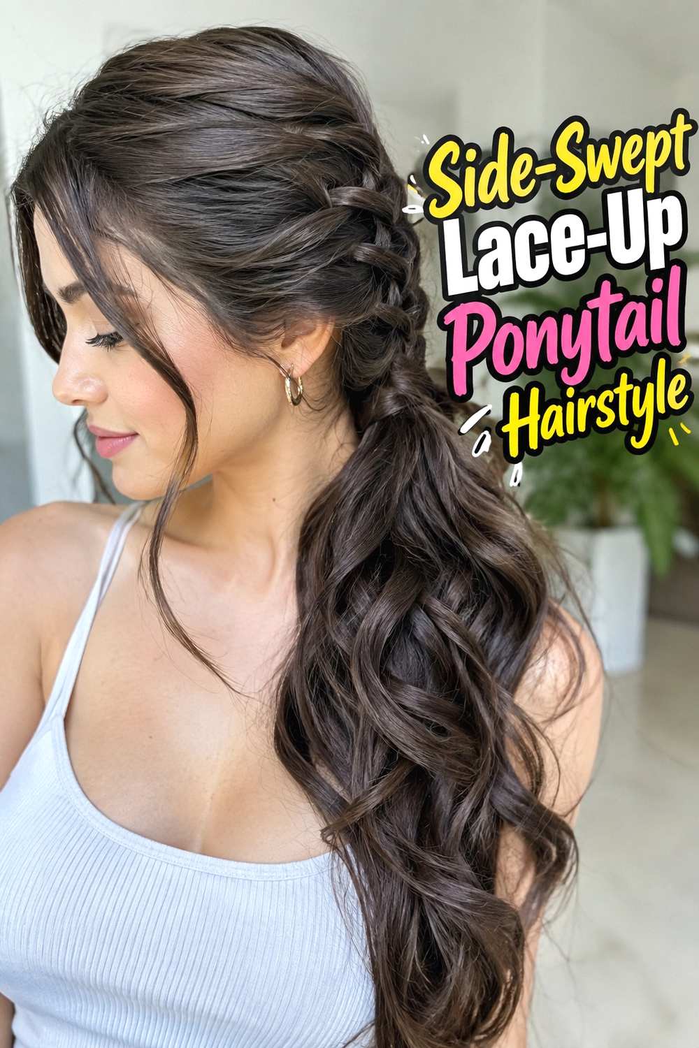 7. Side Swept Lace Up Ponytail Hairstyle