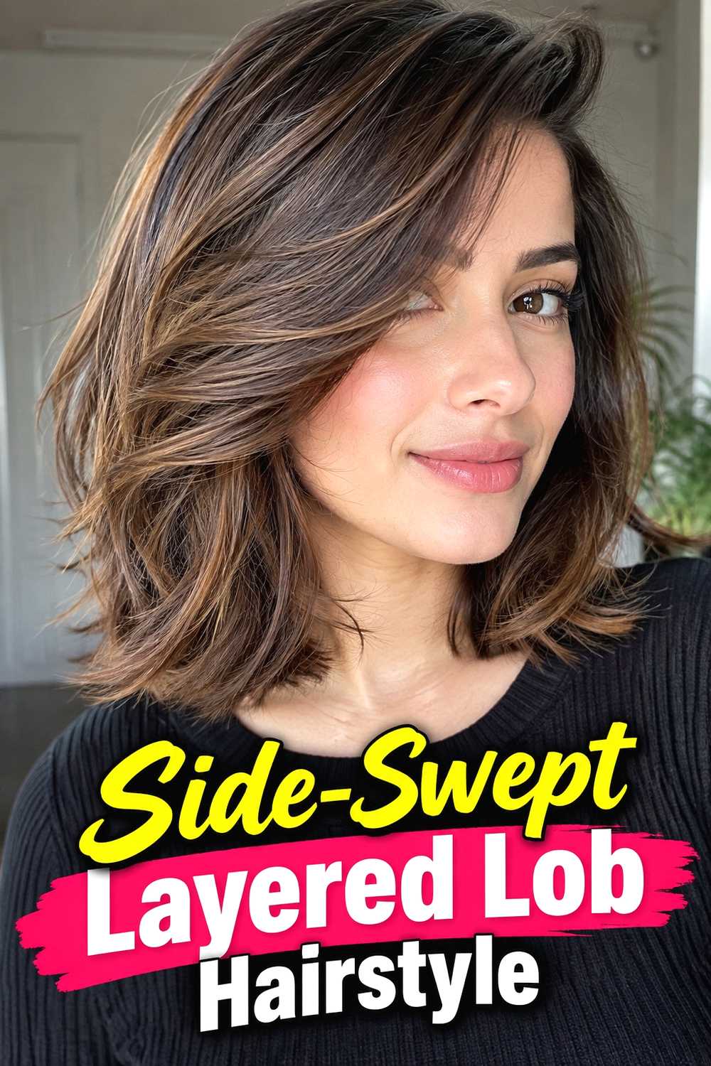 8. Side Swept Layered Lob Hairstyle