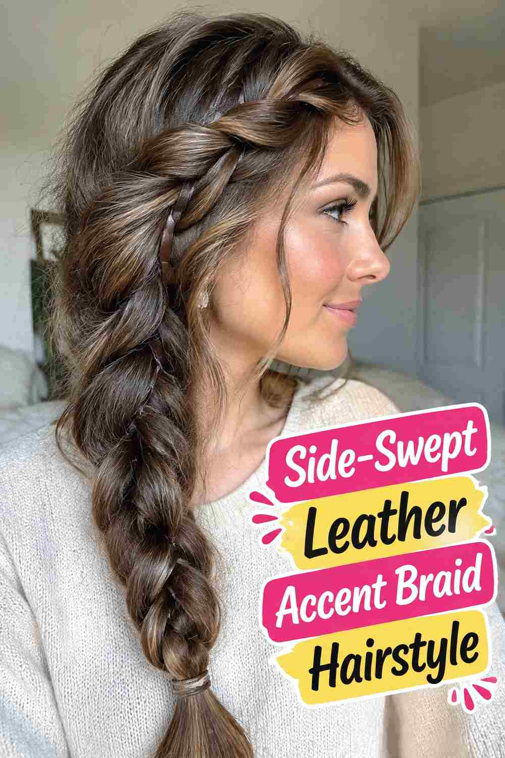 8. Side Swept Leather Accent Braid Hairstyle
