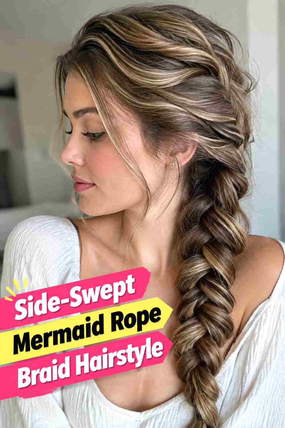 3. Side Swept Mermaid Rope Braid Hairstyle