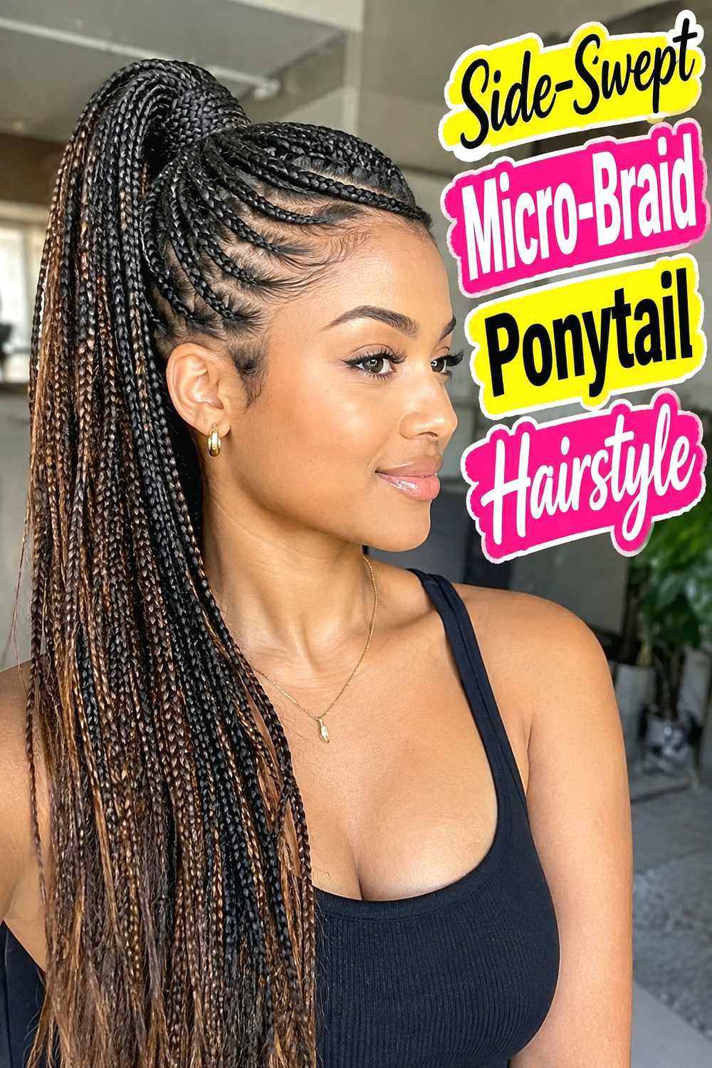 3. Side Swept Micro Braid Ponytail Hairstyle