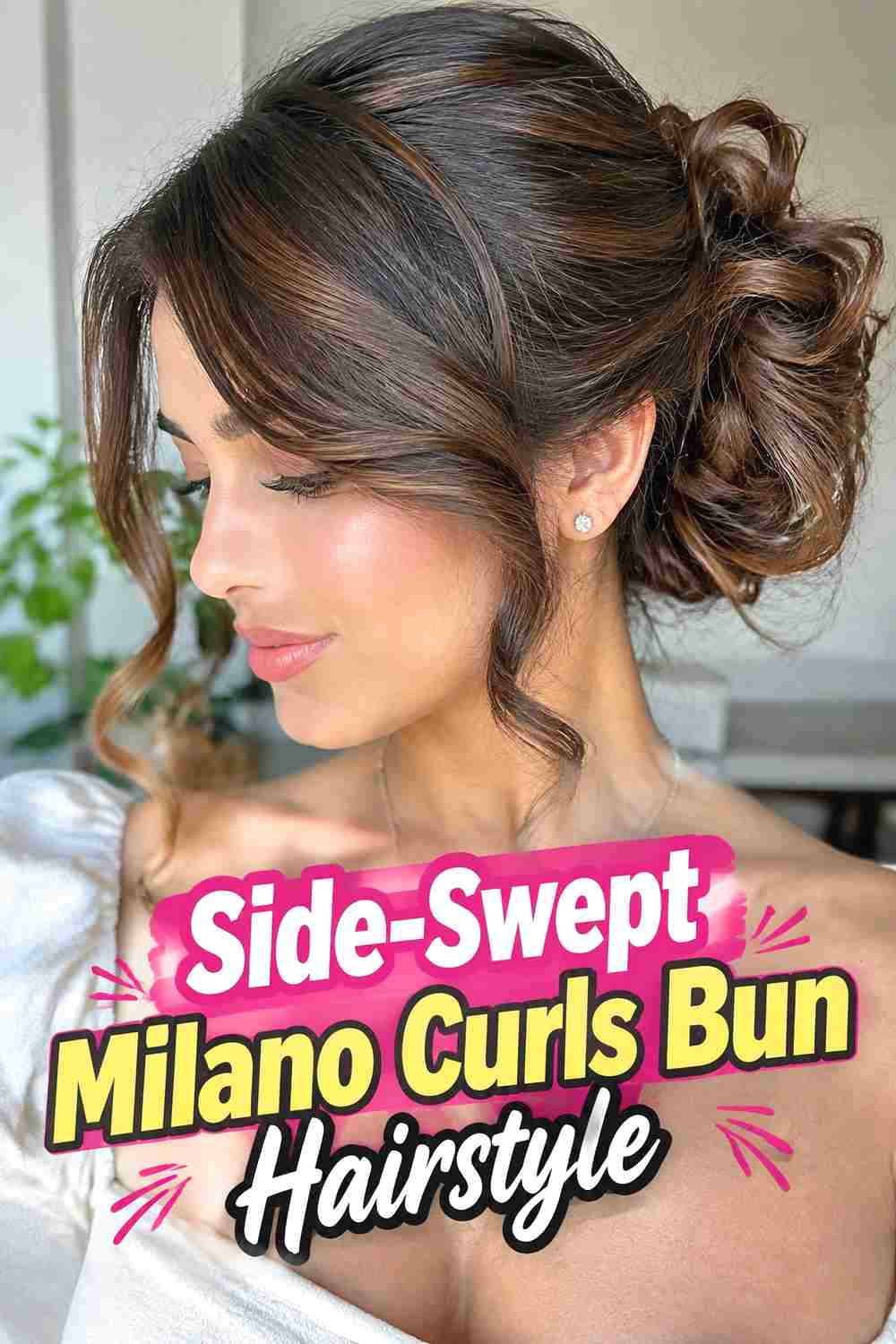 4. Side Swept Milano Curls Bun Hairstyle