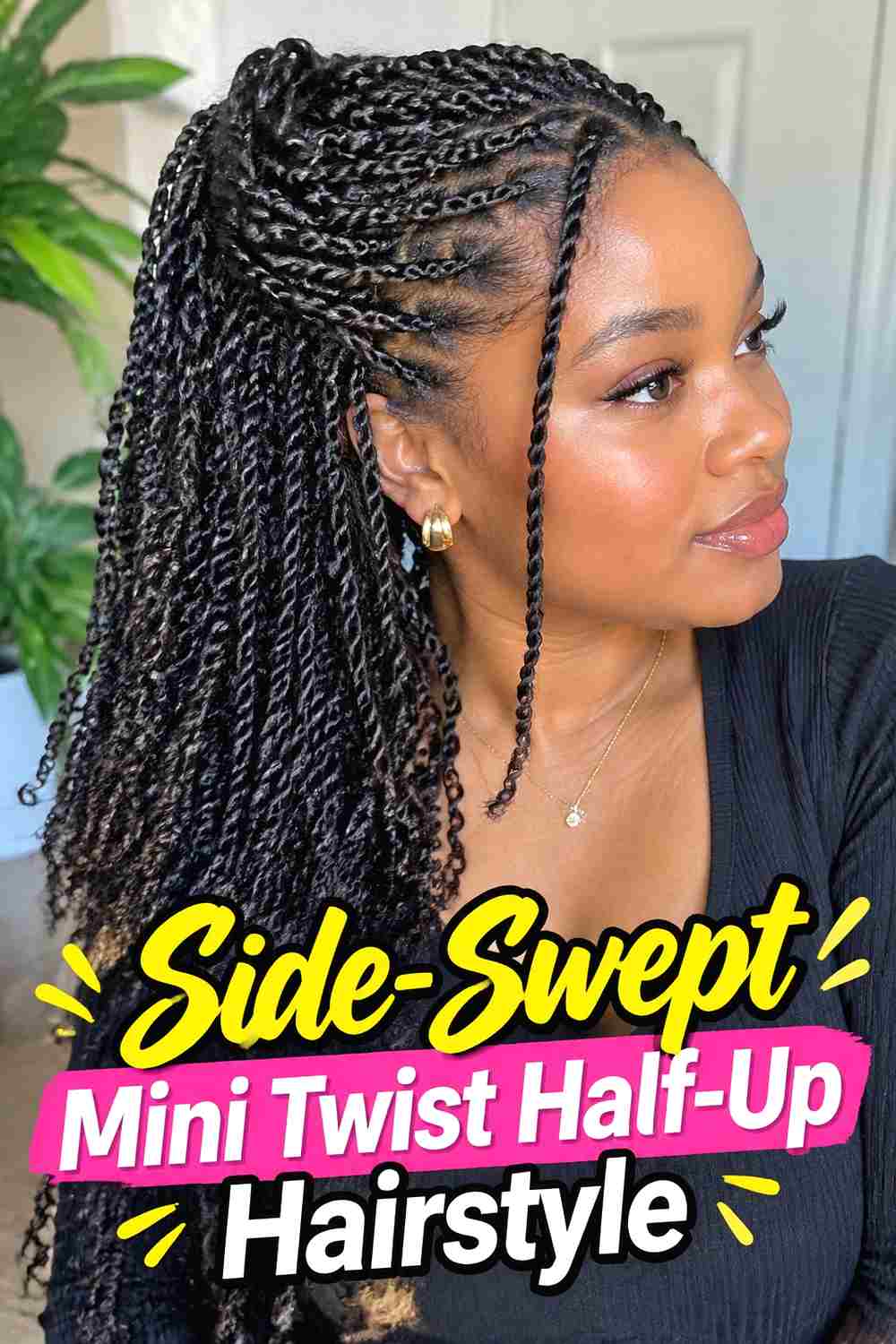 4. Side Swept Mini Twist Half Up Hairstyle