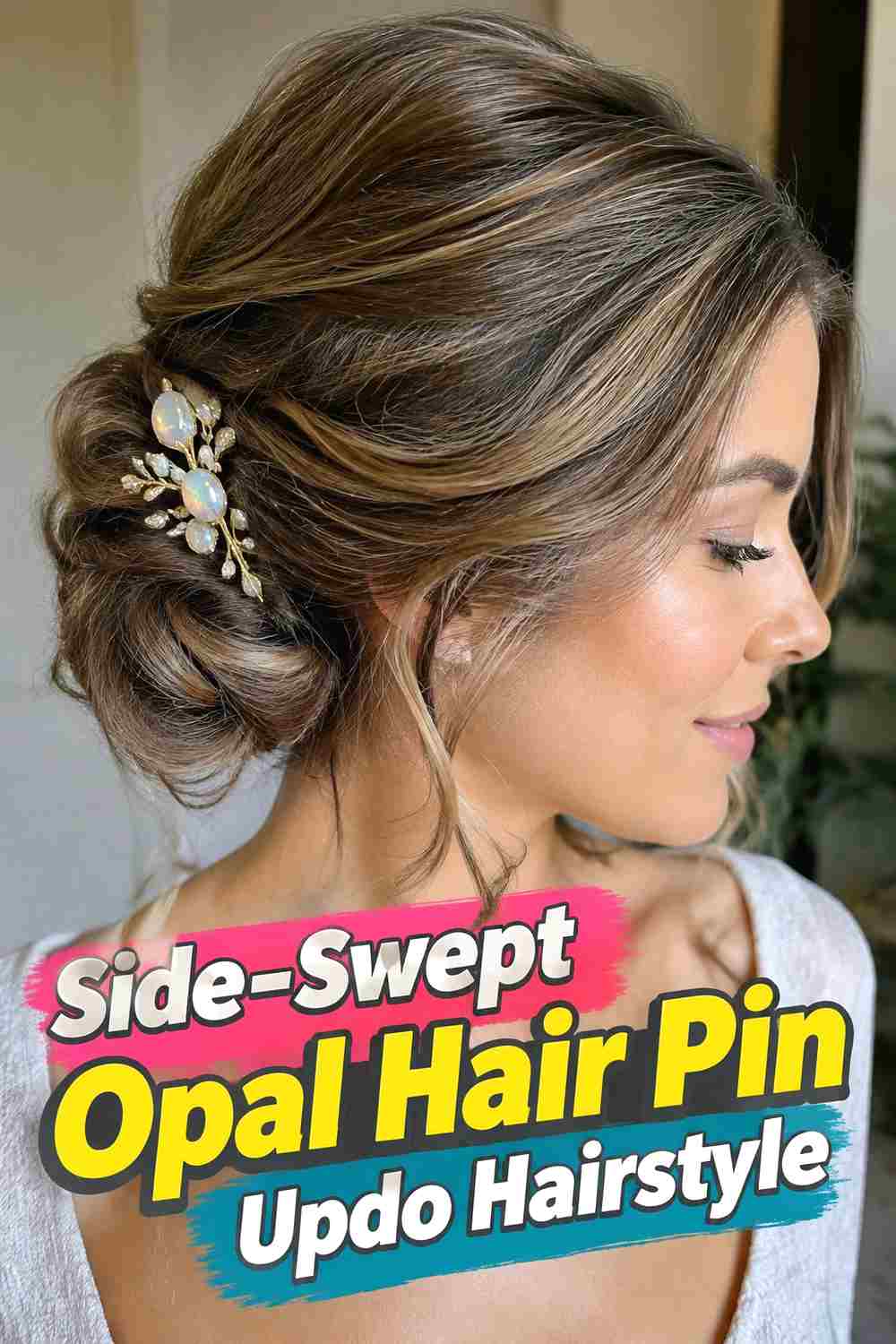 7. Side Swept Opal Hair Pin Updo Hairstyle