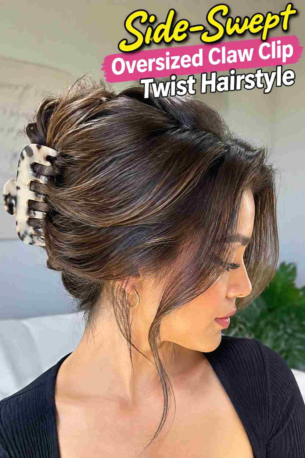 7. Side Swept Oversized Claw Clip Twist Hairstyle