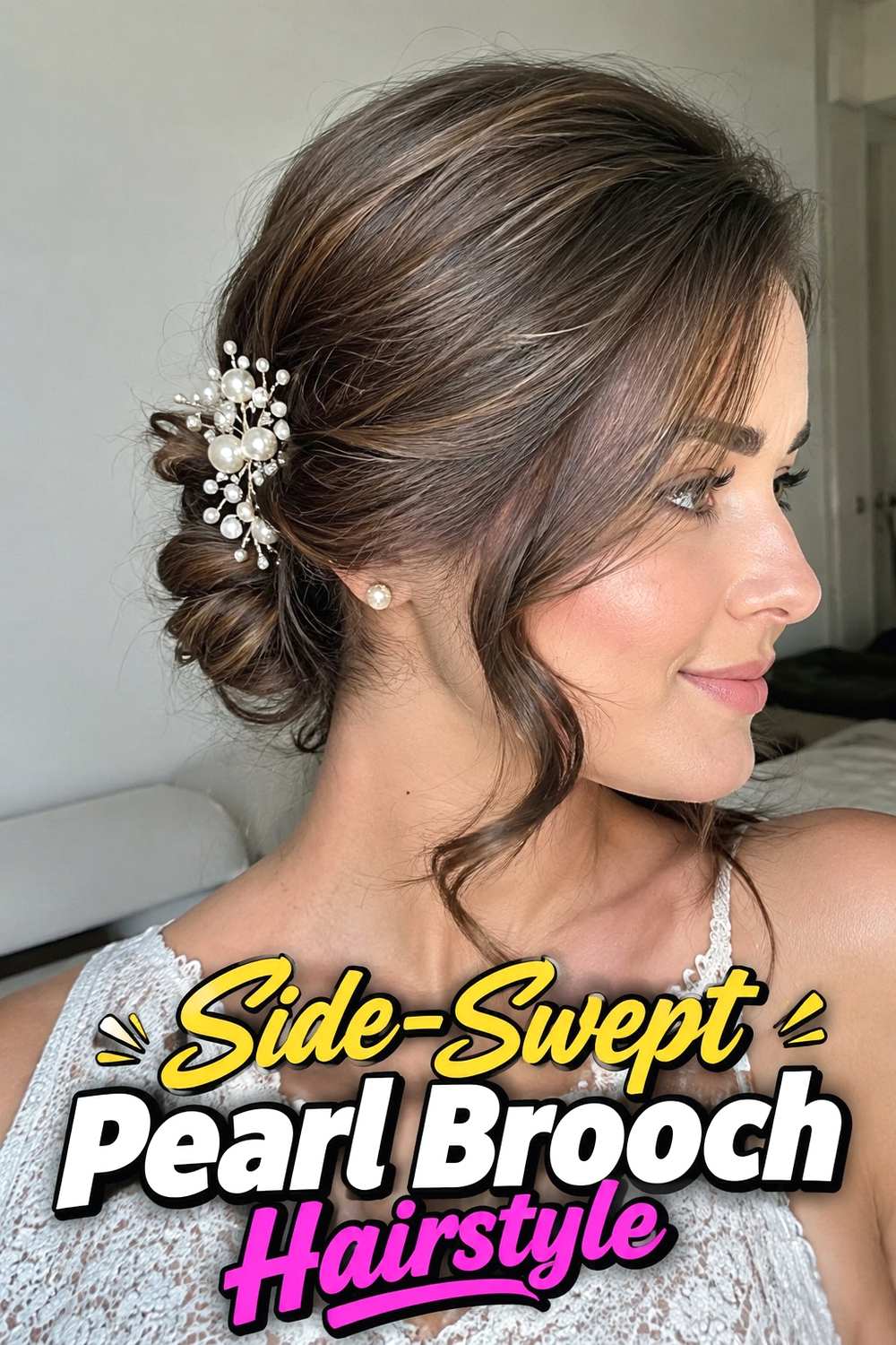 1. Side Swept Pearl Brooch Hairstyle