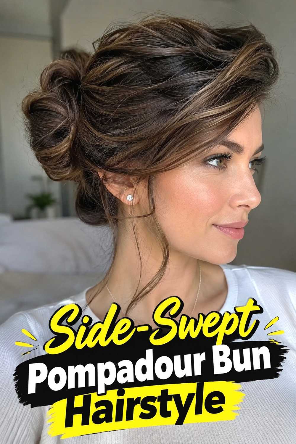 5. Side Swept Pompadour Bun Hairstyle