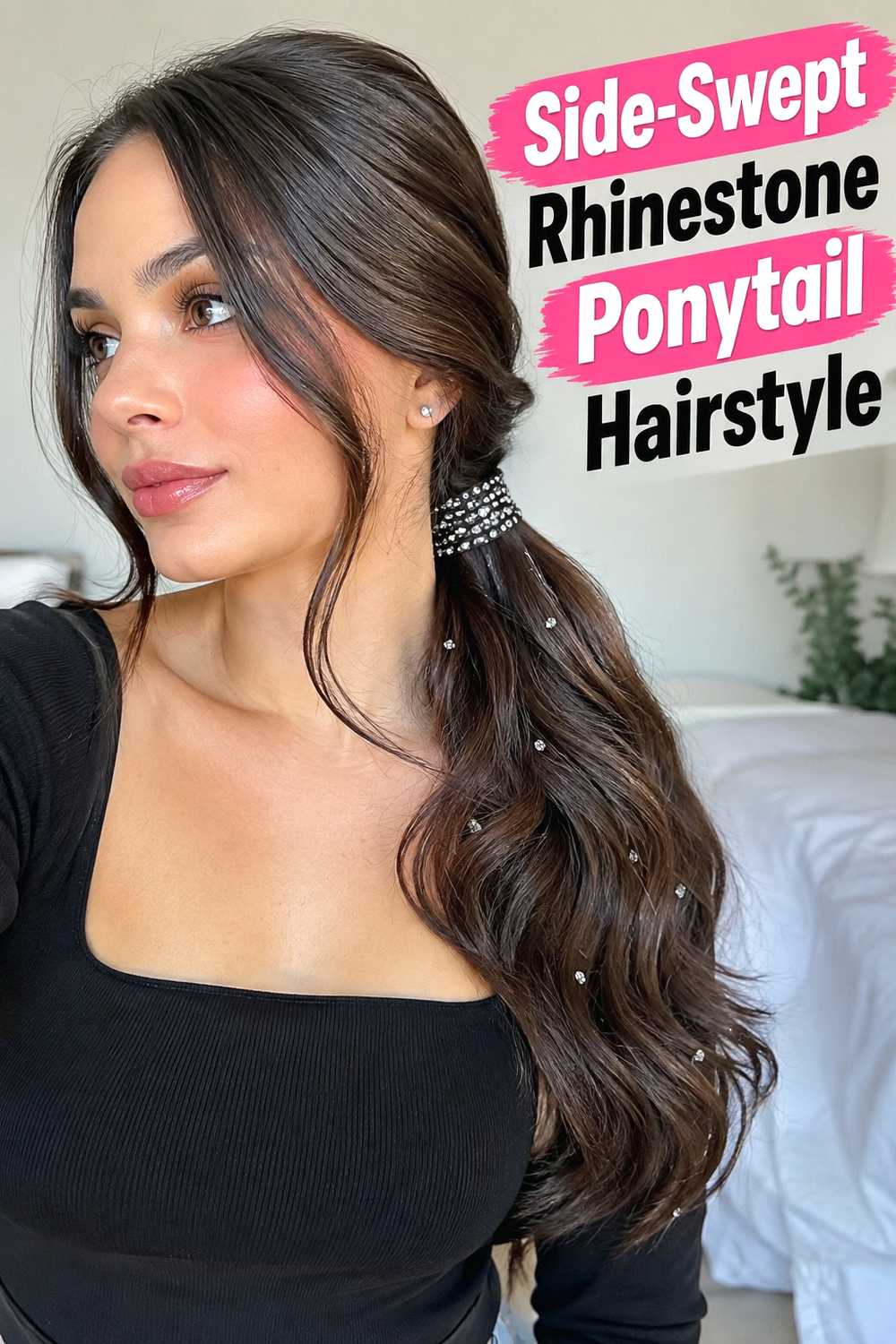 11. Side Swept Rhinestone Ponytail Hairstyle