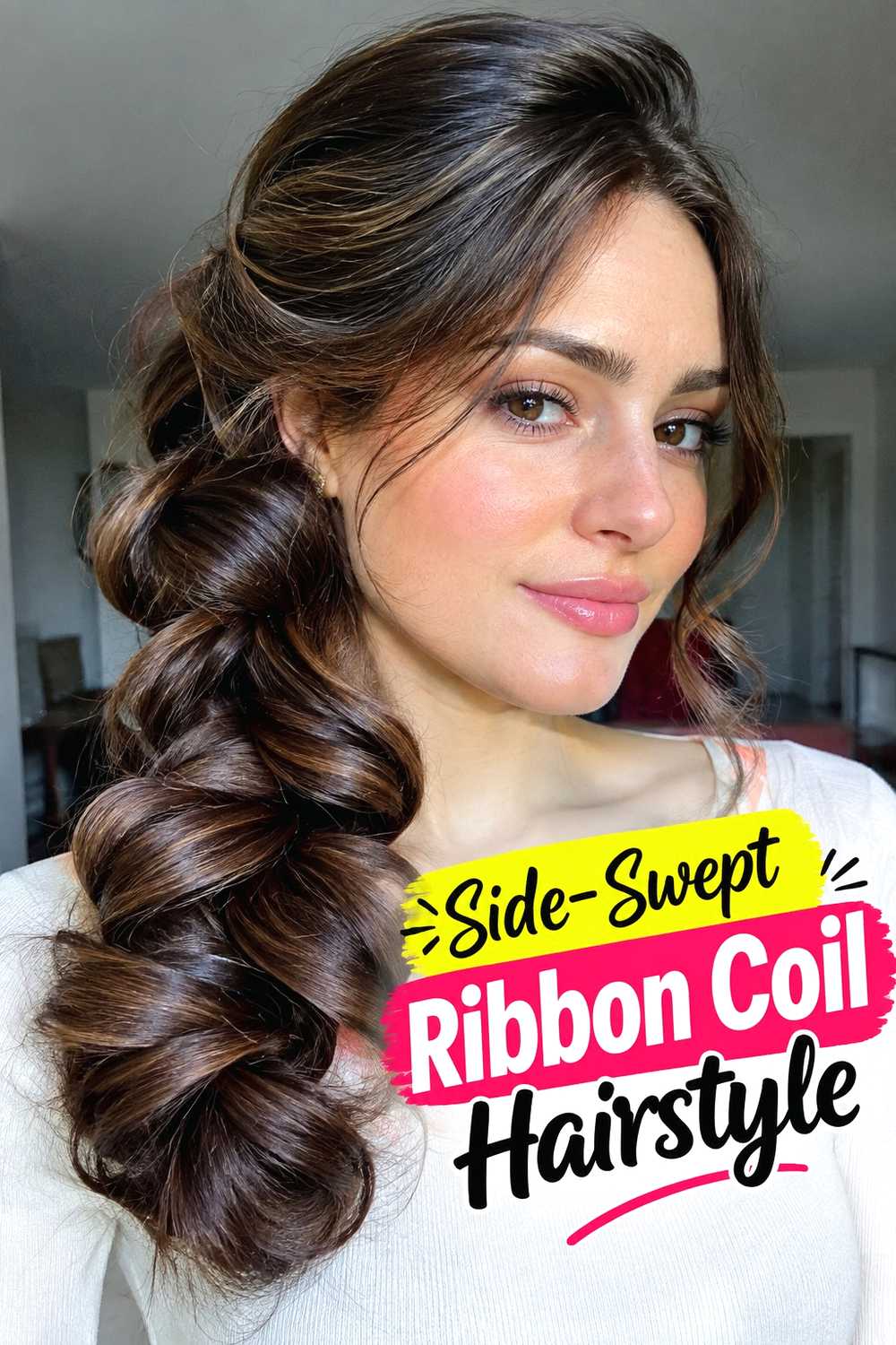 5. Side Swept Ribbon Coil Hairstyle