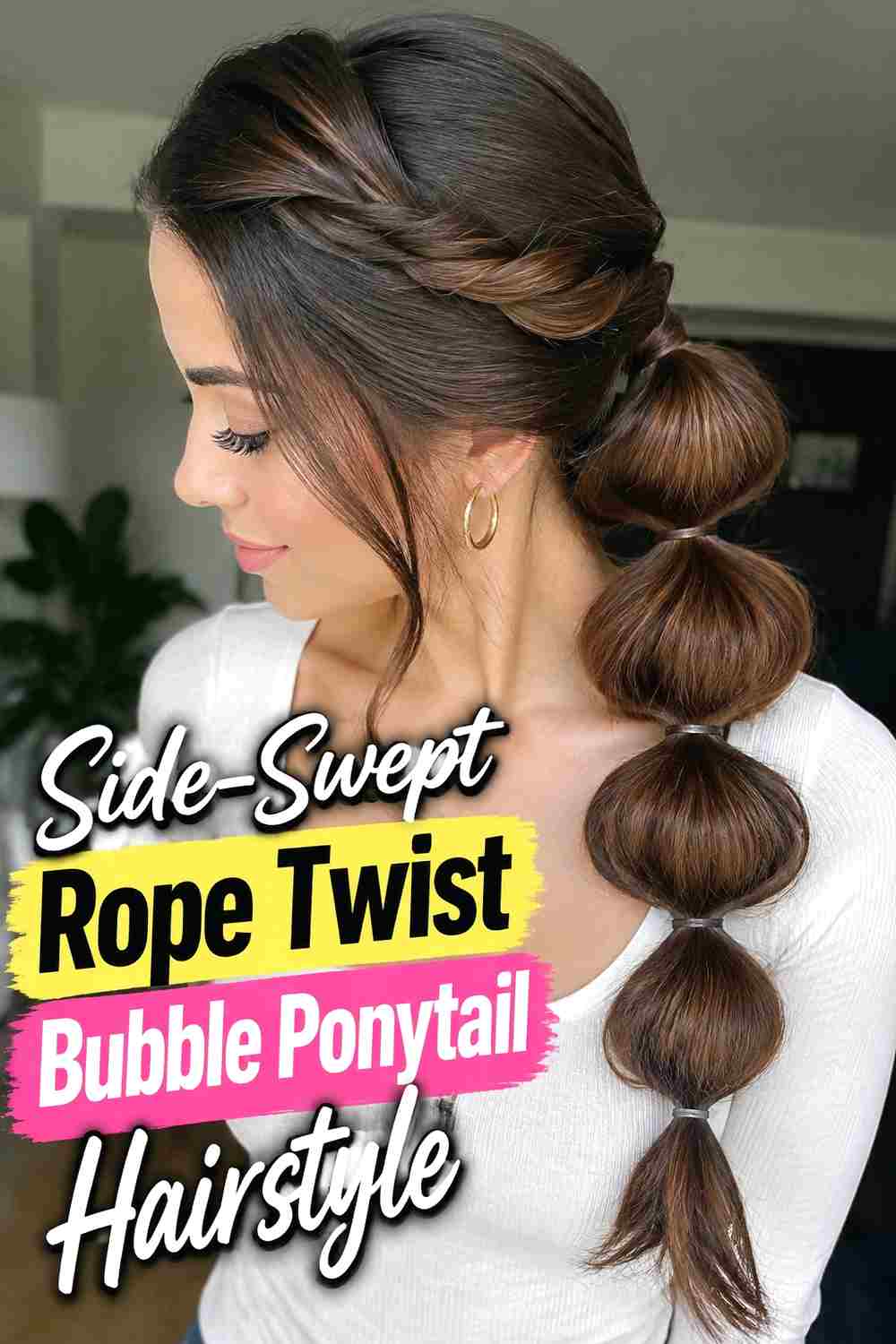 5. Side Swept Rope Twist Bubble Ponytail Hairstyle