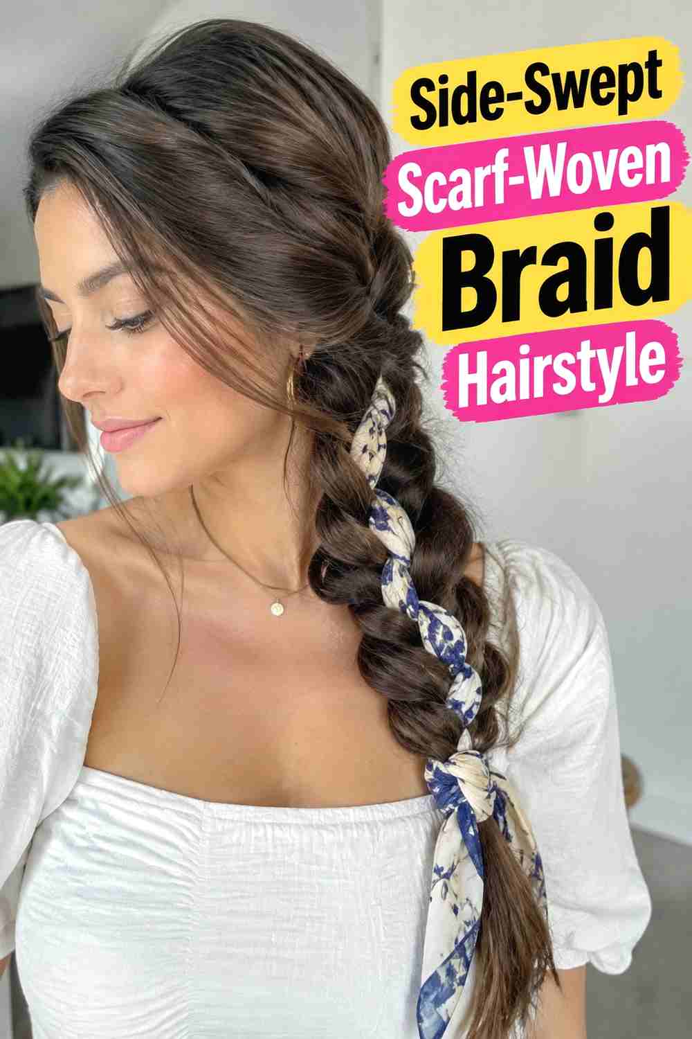 3. Side Swept Scarf Woven Braid Hairstyle