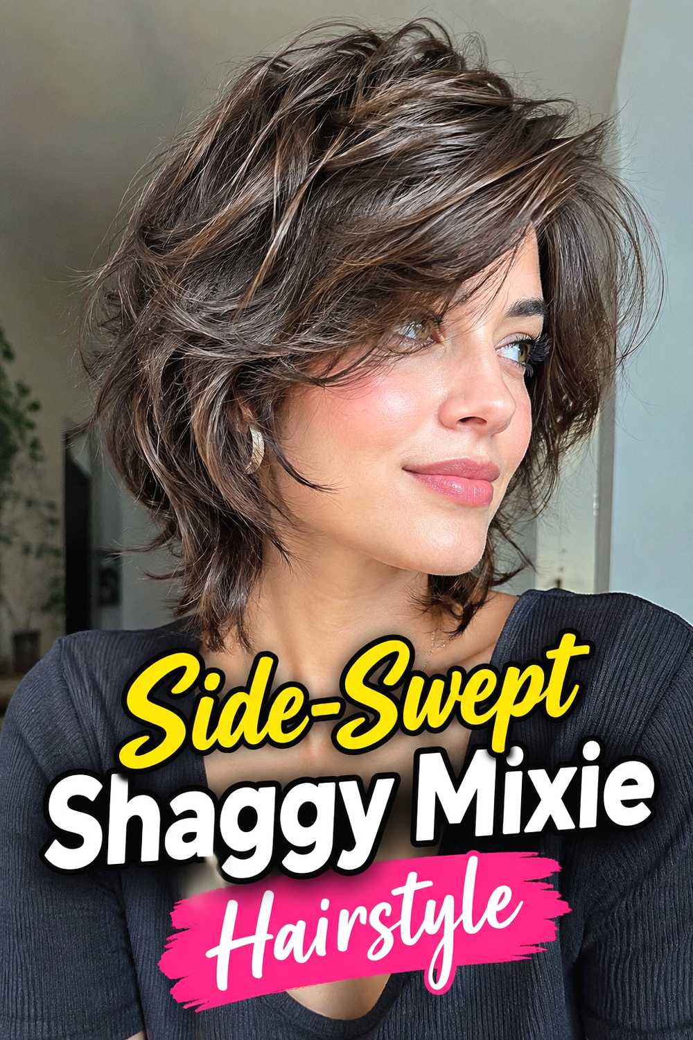 13. Side Swept Shaggy Mixie Hairstyle