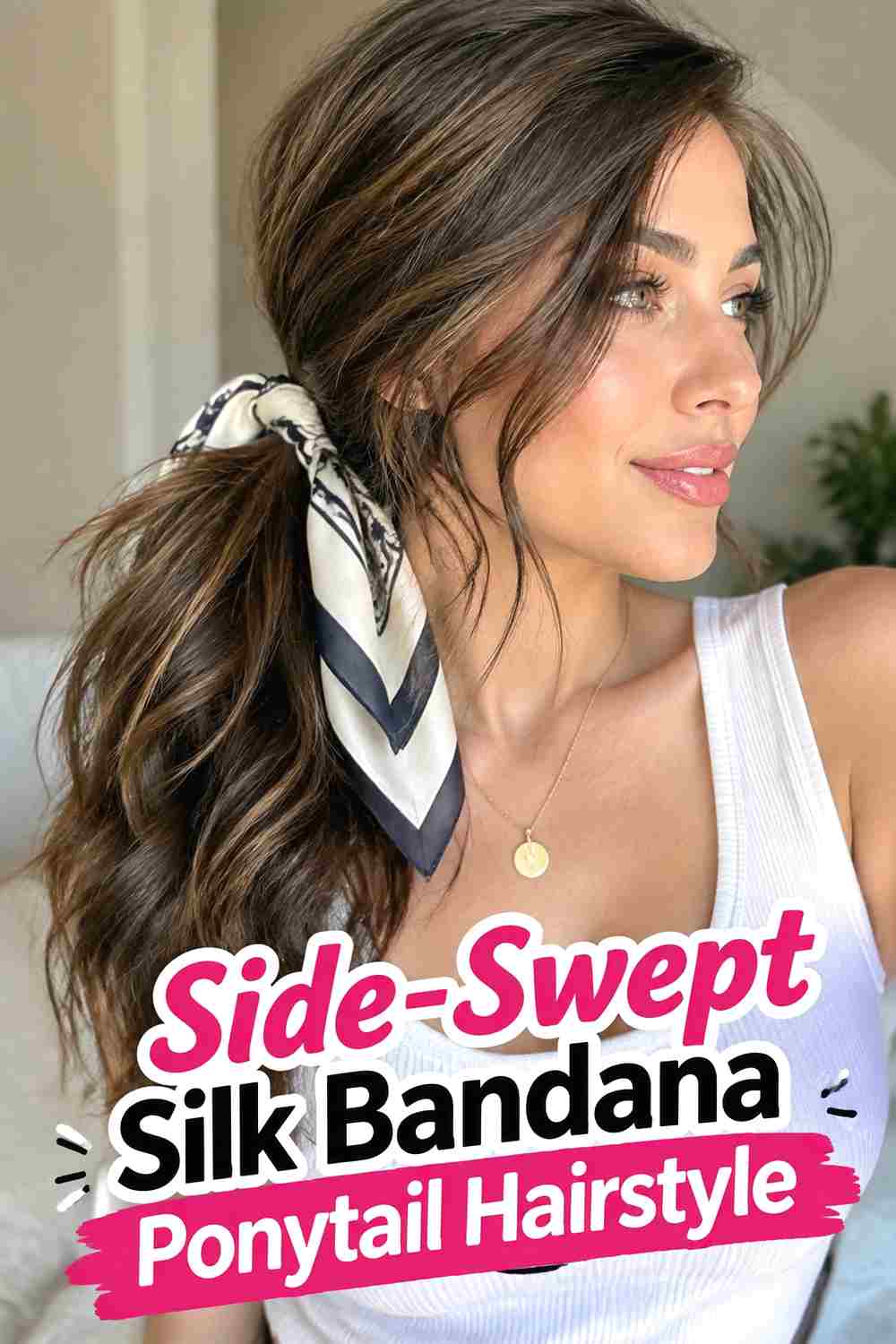 5. Side Swept Silk Bandana Ponytail Hairstyle