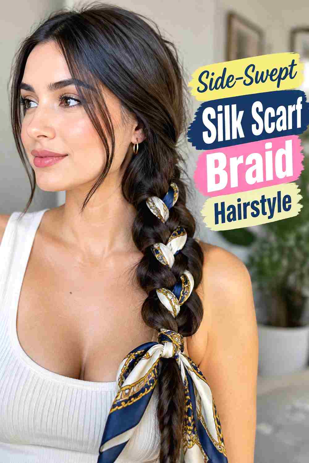 5. Side Swept Silk Scarf Braid Hairstyle