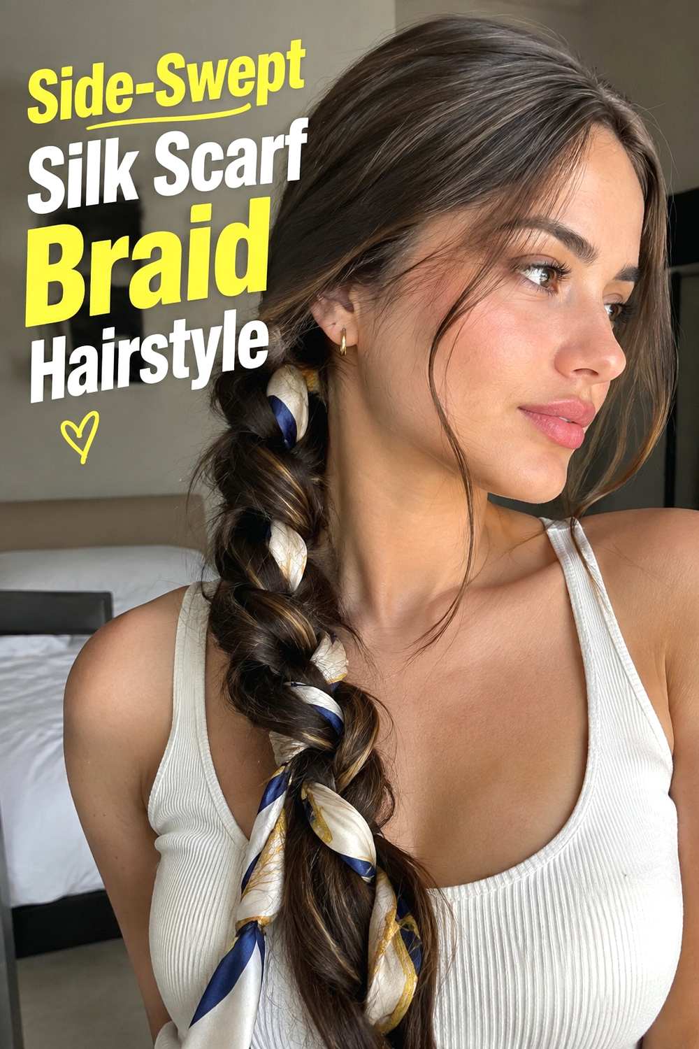 5. Side Swept Silk Scarf Braid Hairstyle