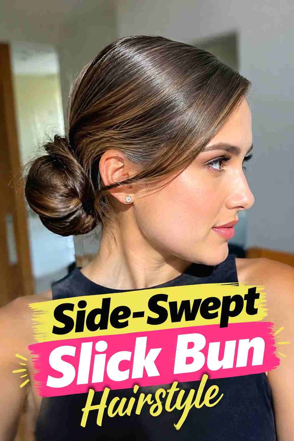 8. Side Swept Slick Bun Hairstyle