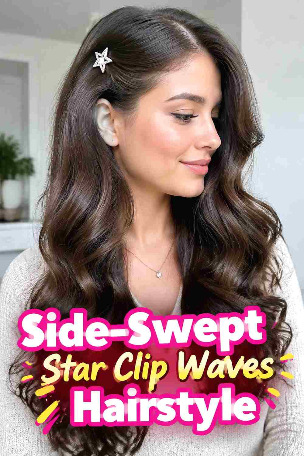2. Side Swept Star Clip Waves Hairstyle