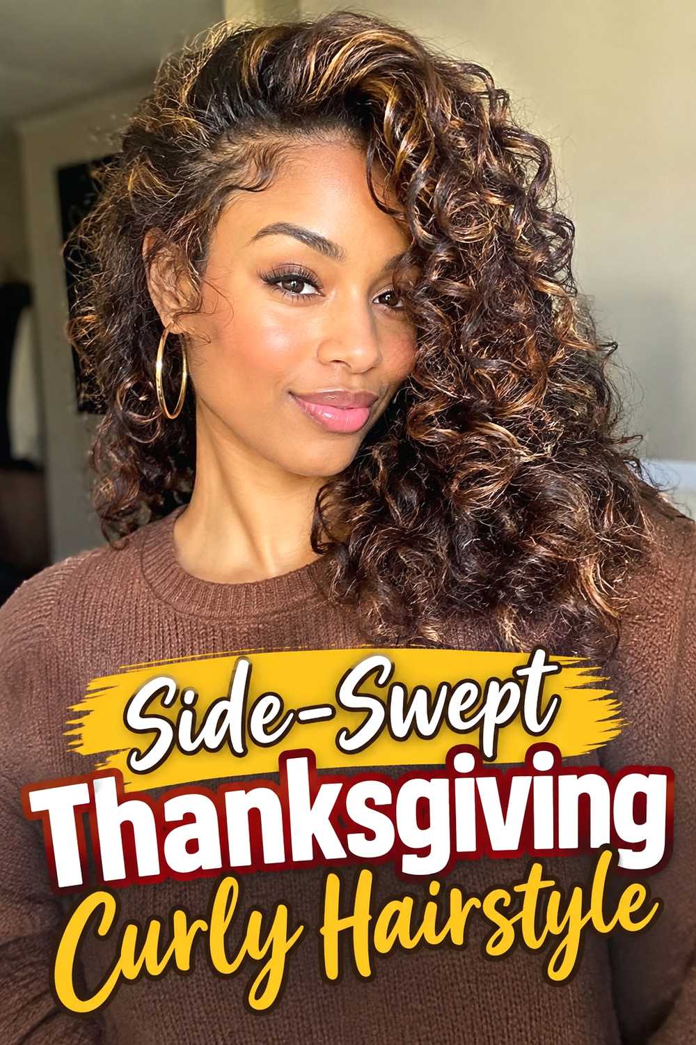 15. Side Swept Thanksgiving Curly Hairstyle