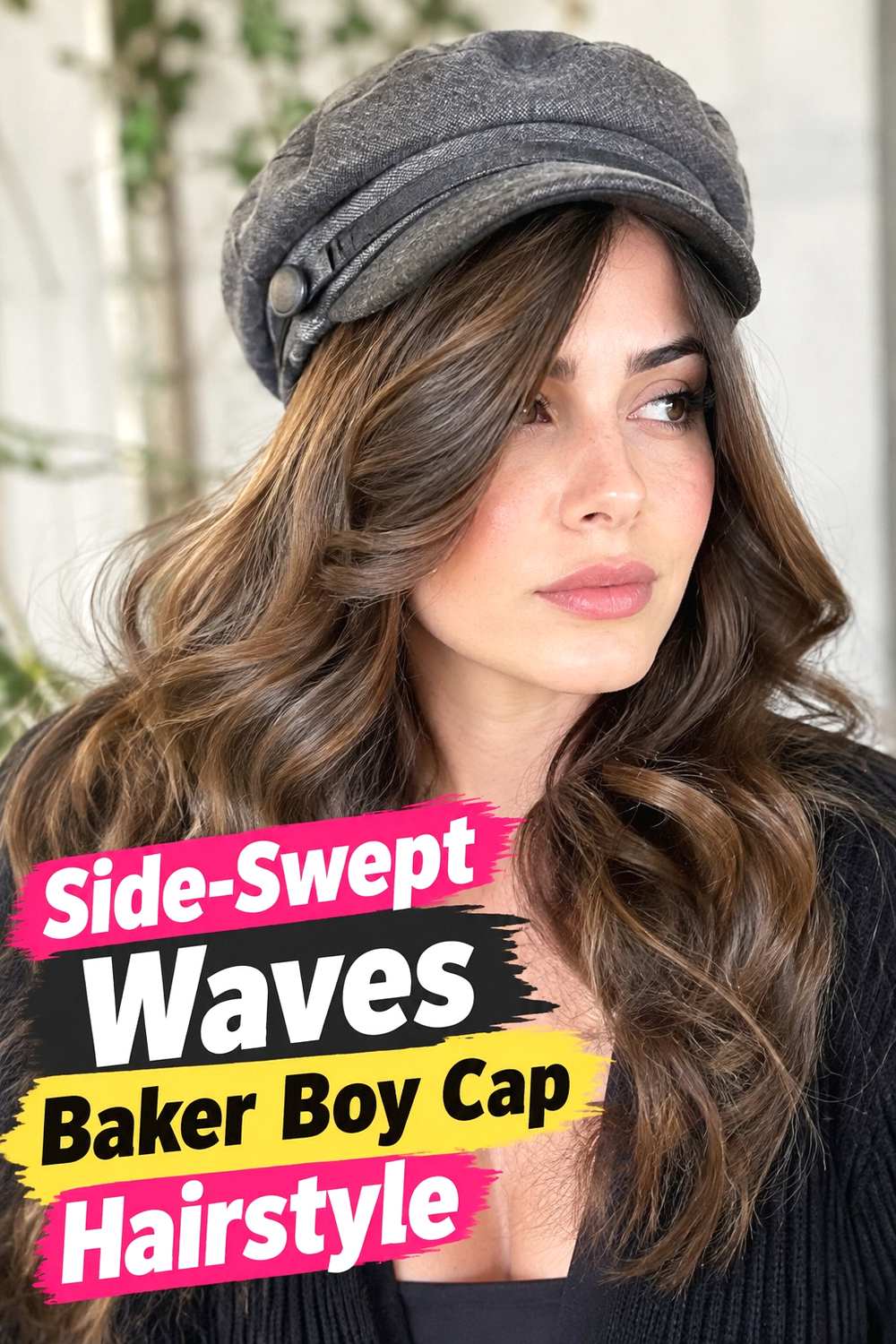 12. Side Swept Waves Baker Boy Cap Hairstyle