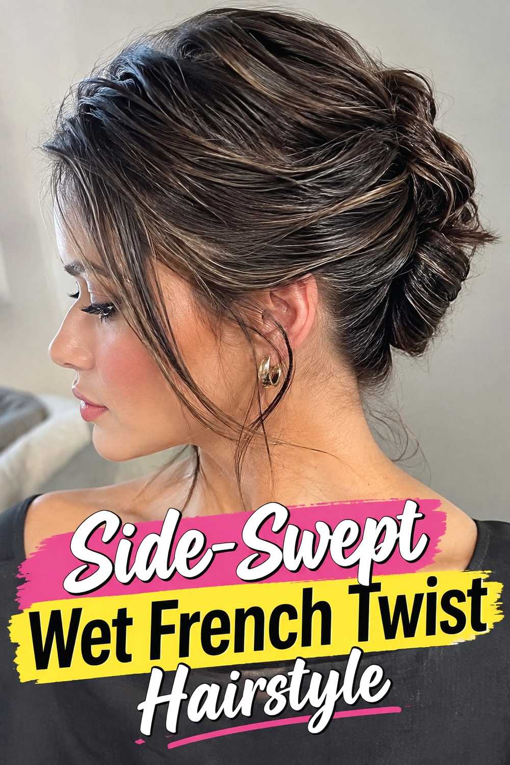 7. Side Swept Wet French Twist Hairstyle