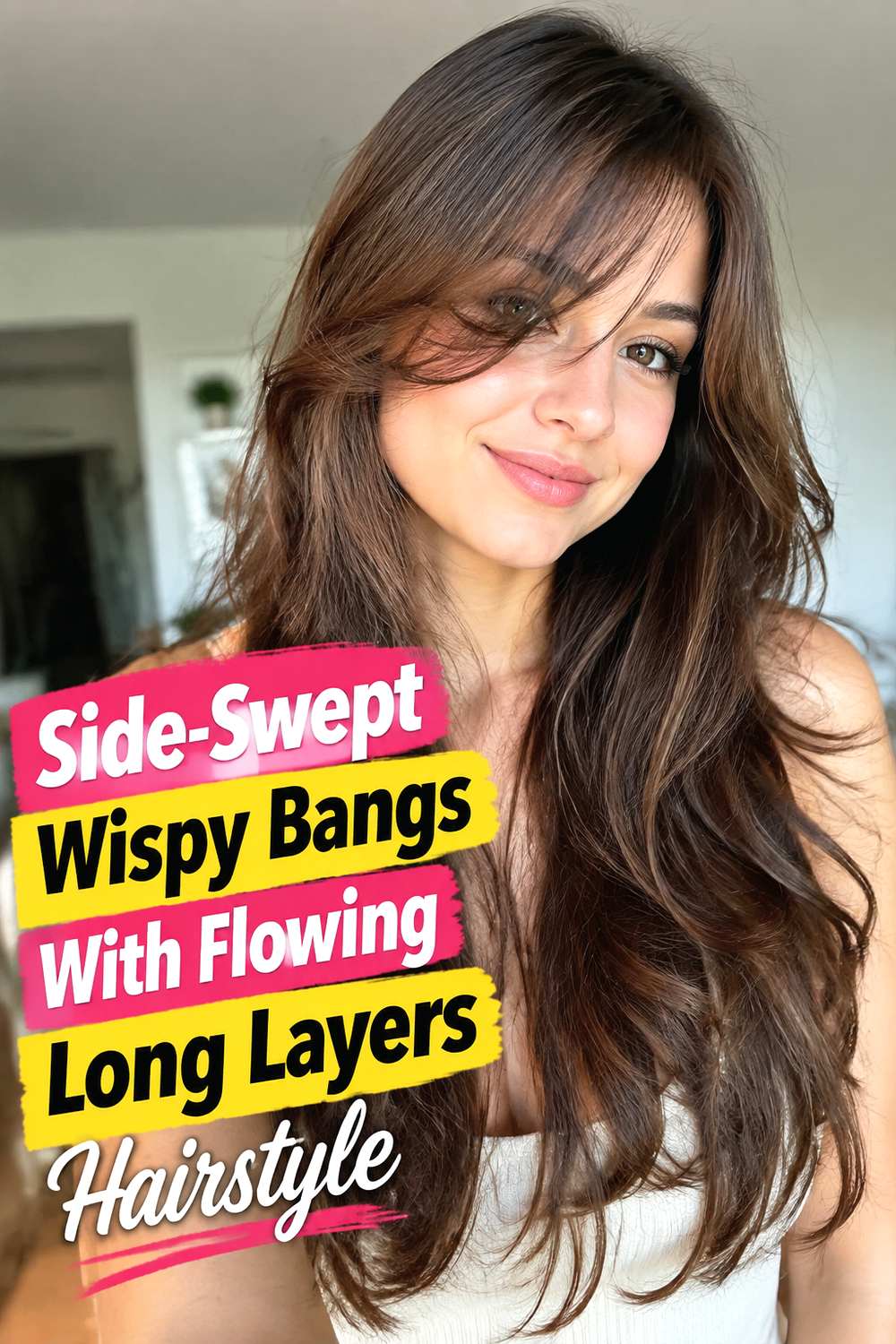 Side-Swept Wispy Bangs With Flowing Long Layers Hairstyle