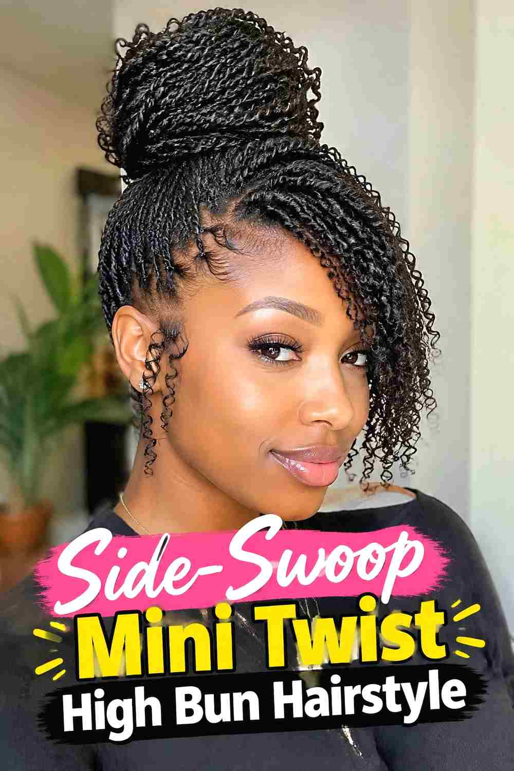 15. Side Swoop Mini Twist High Bun Hairstyle