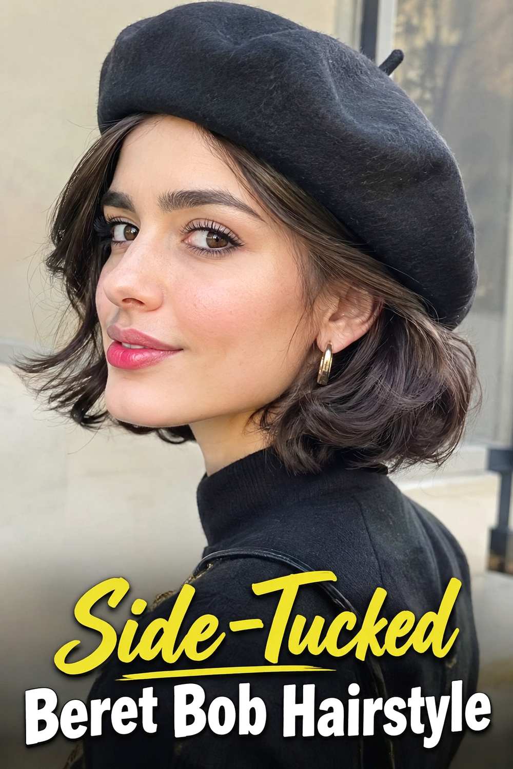 9. Side Tucked Beret Bob Hairstyle