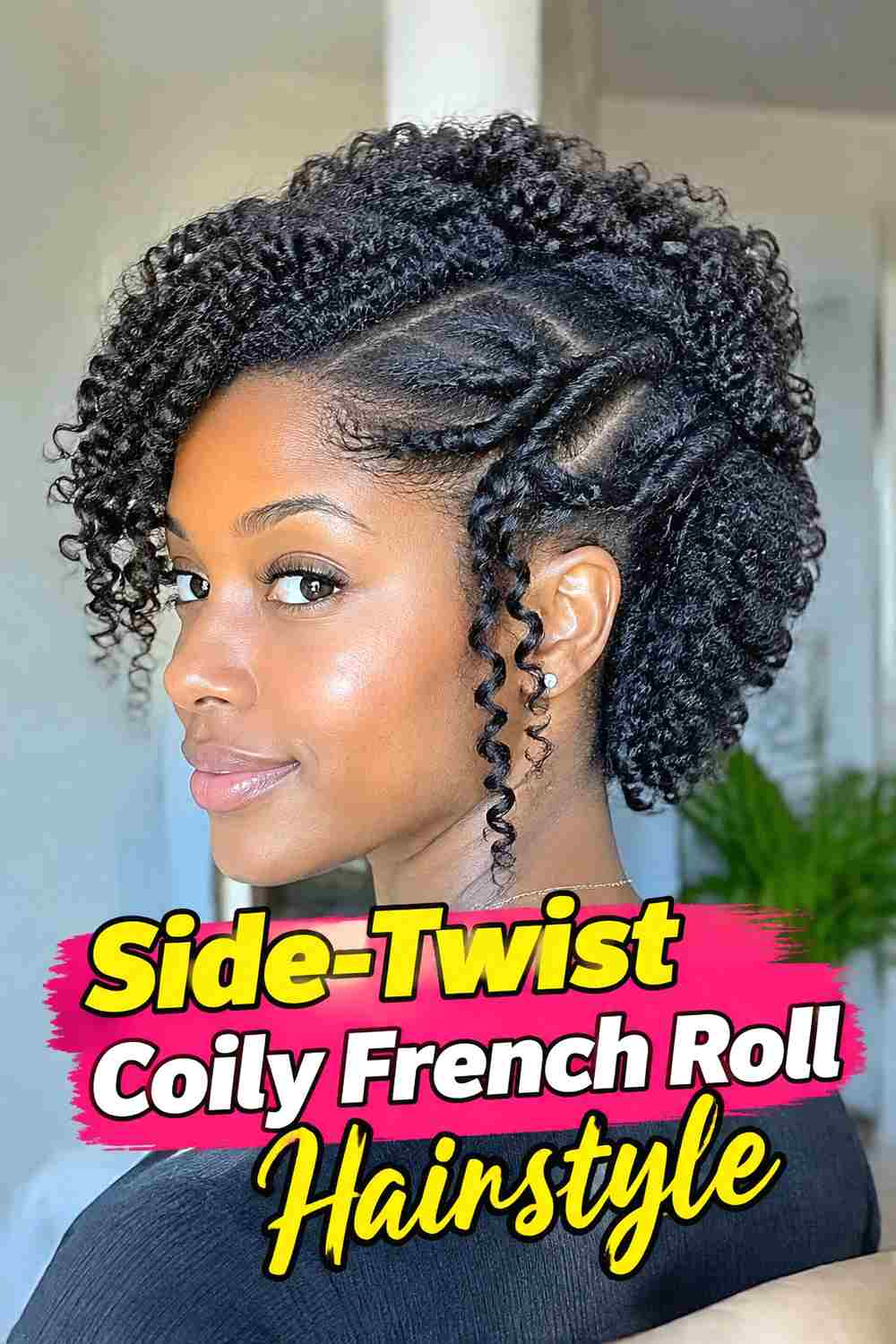 8. Side Twist Coily French Roll Hairstyle
