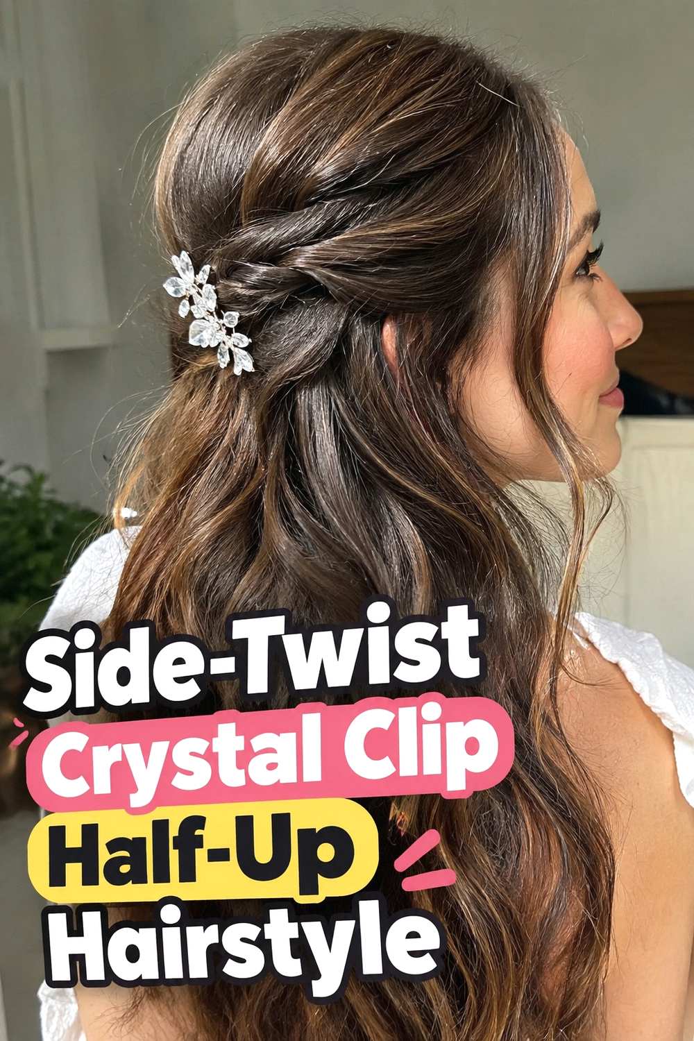 7. Side Twist Crystal Clip Half Up Hairstyle