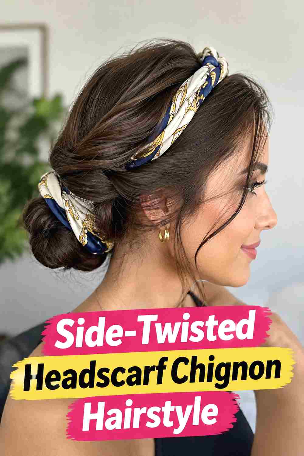 4. Side Twisted Headscarf Chignon Hairstyle