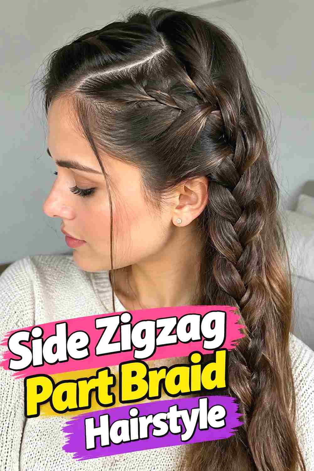 2. Side Zigzag Part Braid Hairstyle