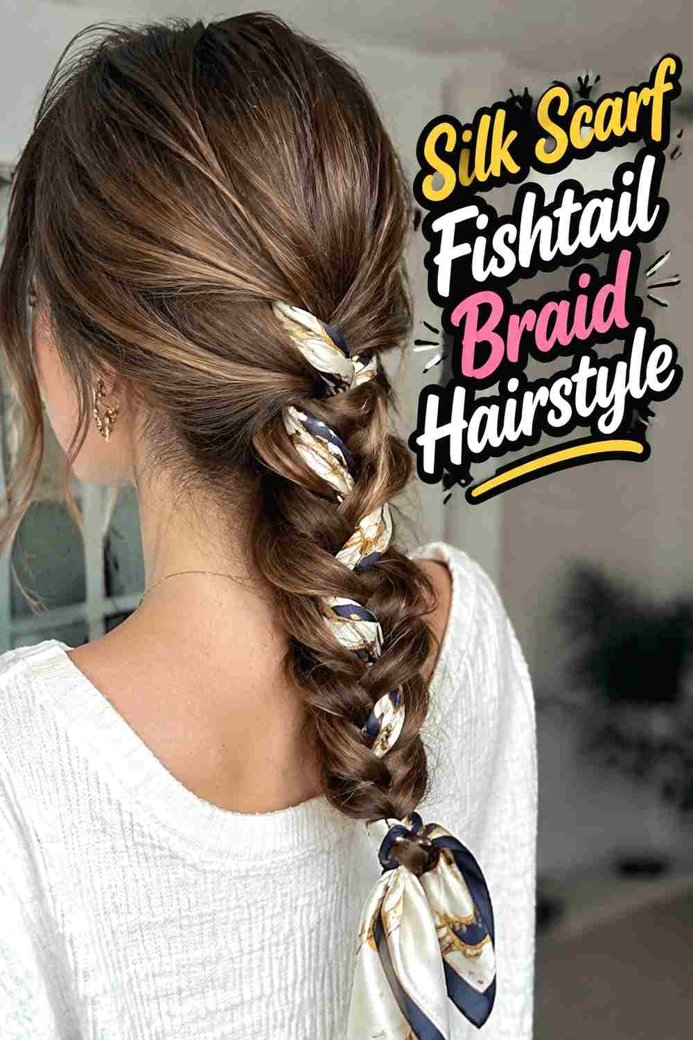 4. Silk Scarf Fishtail Braid Hairstyle