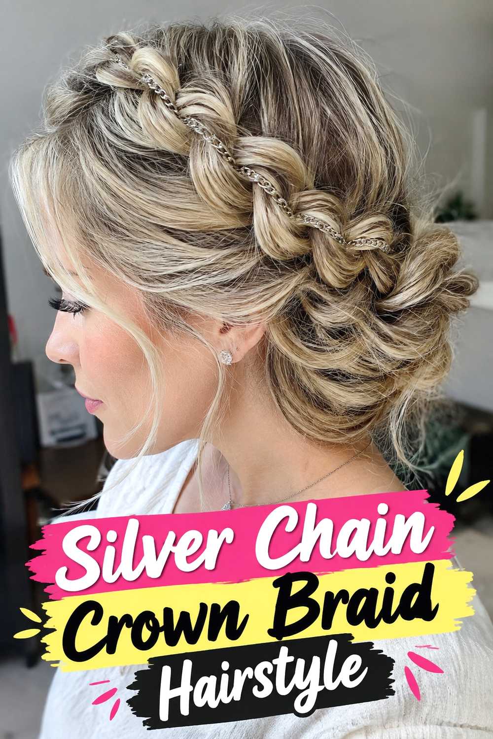 1. Silver Chain Crown Braid Hairstyle