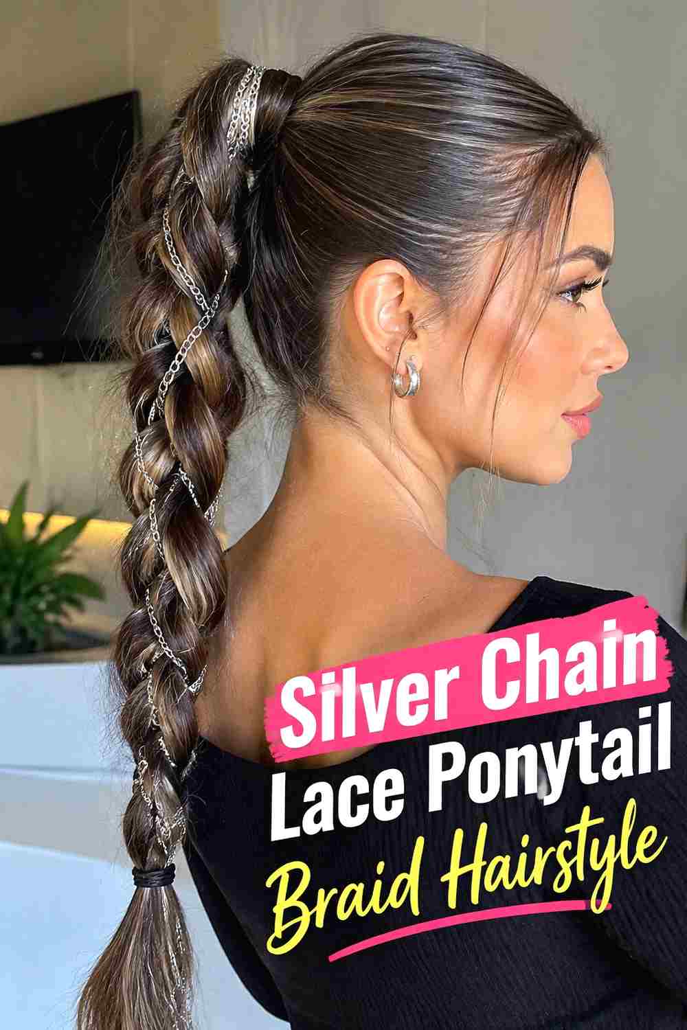 8. Silver Chain Lace Ponytail Braid Hairstyle