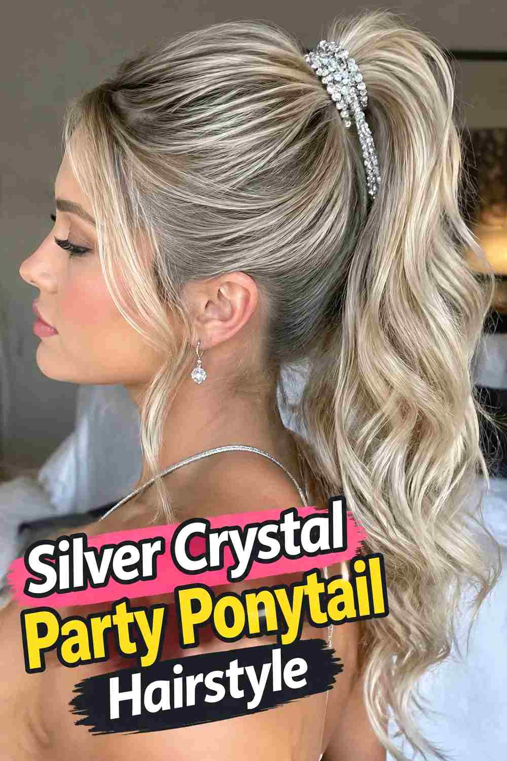 15. Silver Crystal Party Ponytail Hairstyle