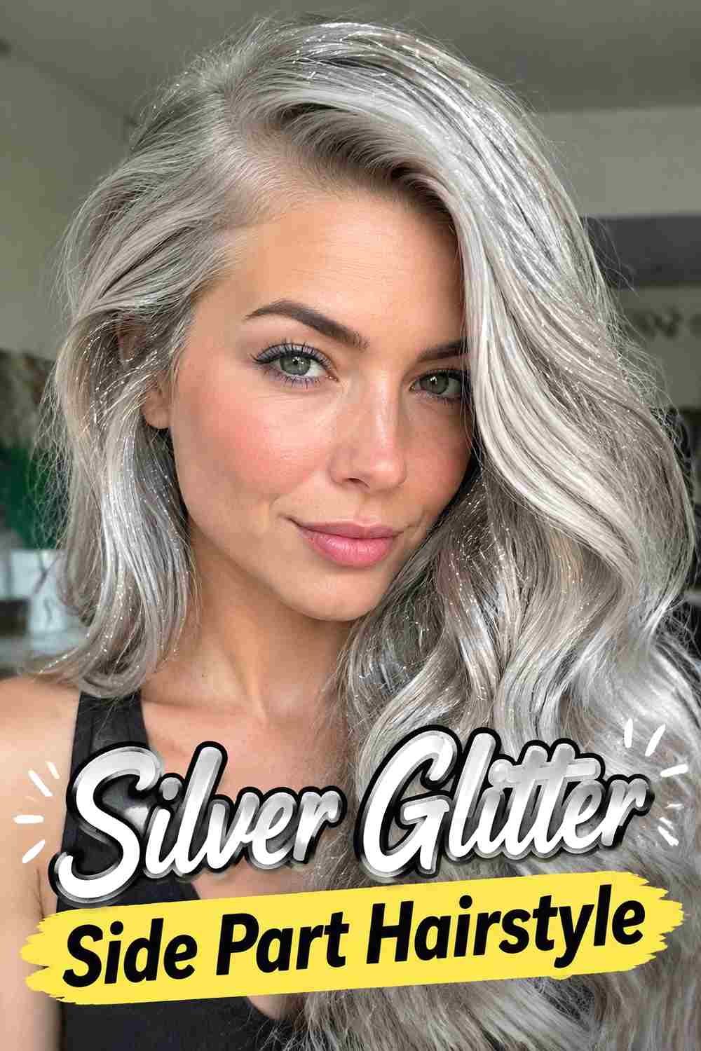 2. Silver Glitter Side Part Hairstyle