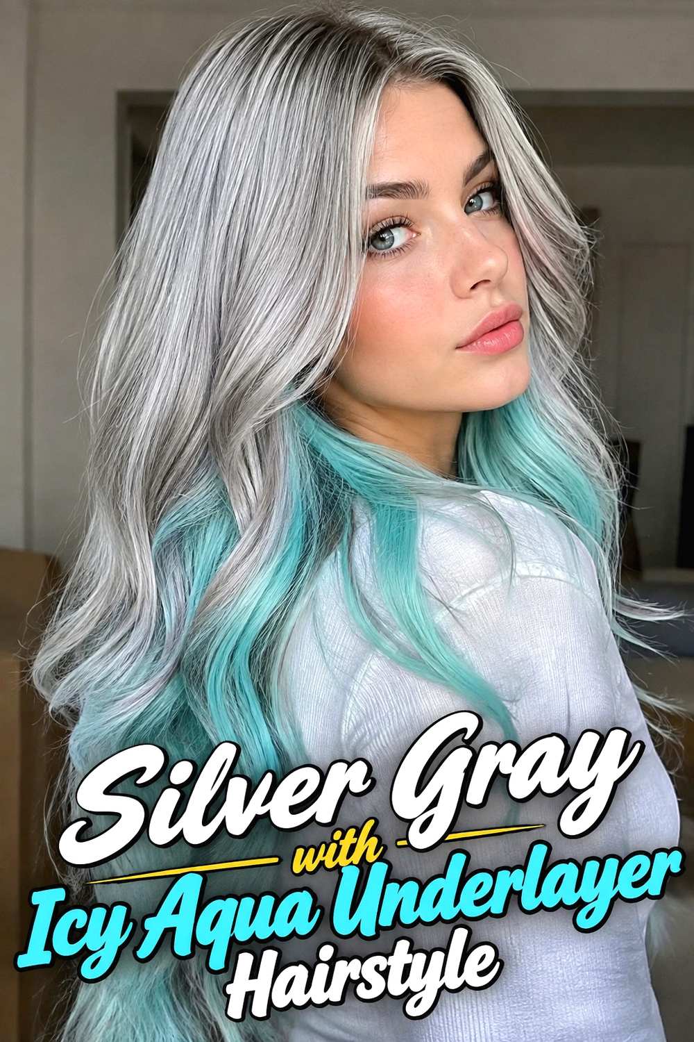4. Silver Gray With Icy Aqua Underlayer Hairstyle