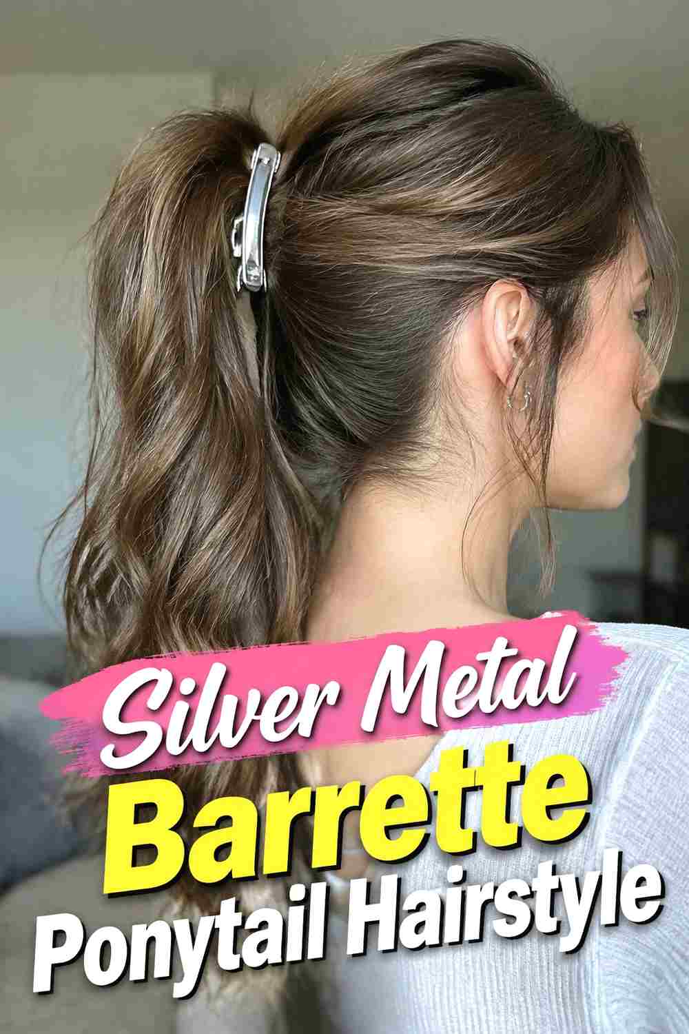 3. Silver Metal Barrette Ponytail Hairstyle