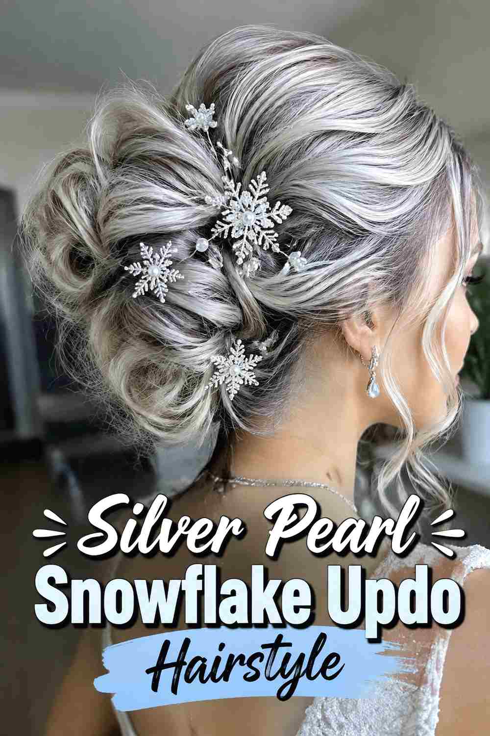 14. Silver Pearl Snowflake Updo Hairstyle