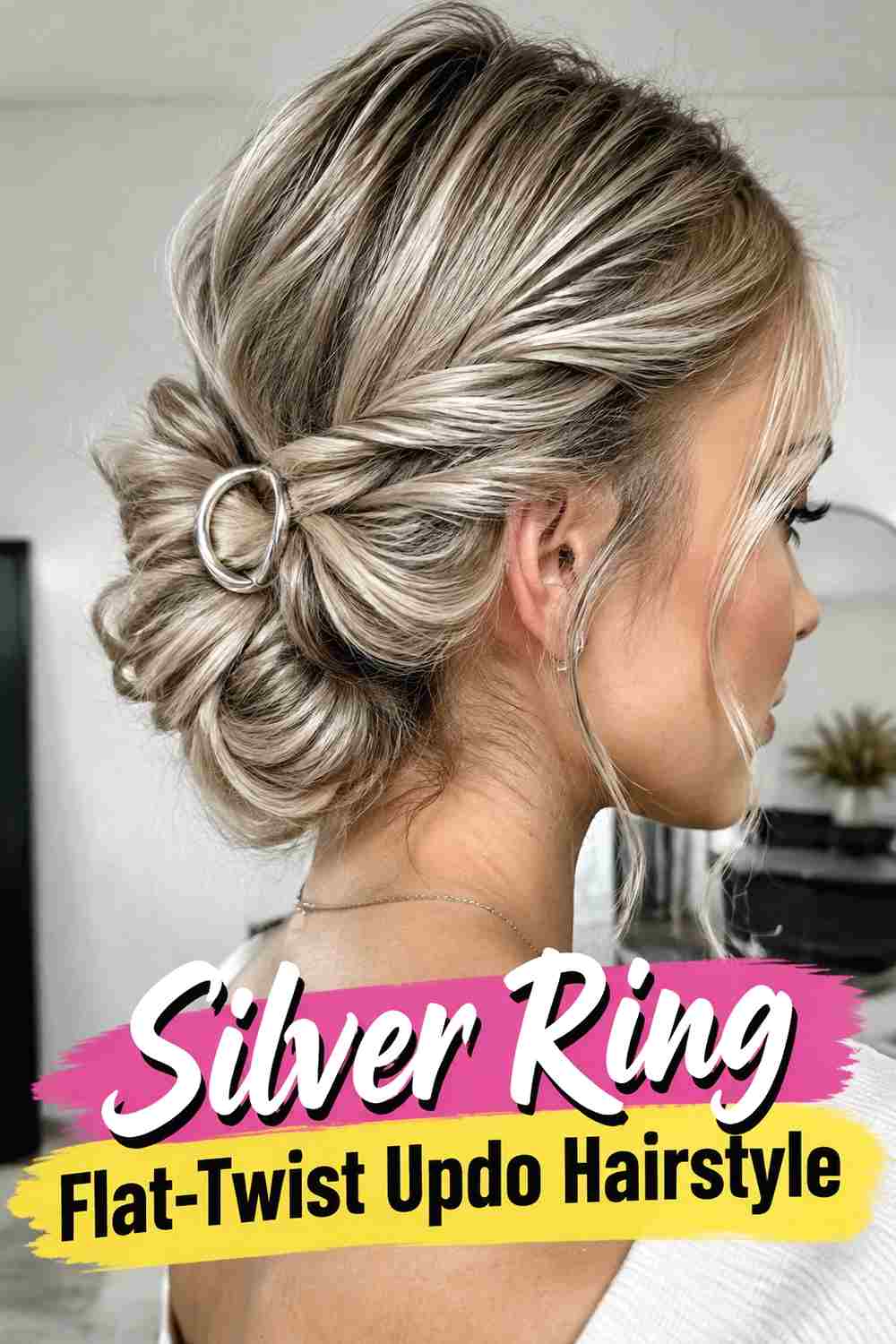 3. Silver Ring Flat Twist Updo Hairstyle