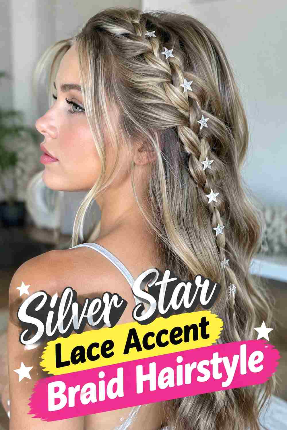 13. Silver Star Lace Accent Braid Hairstyle
